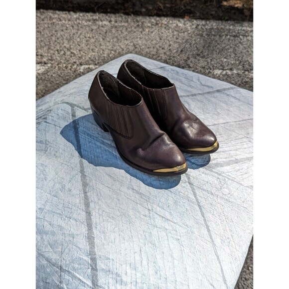 Vintage Naturalizer Size 8M Brown Leather Western Ankle Booties  Gold Toe plate - Picture 7 of 10